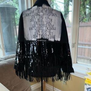 Black Sequin Fringe Jean Jacket